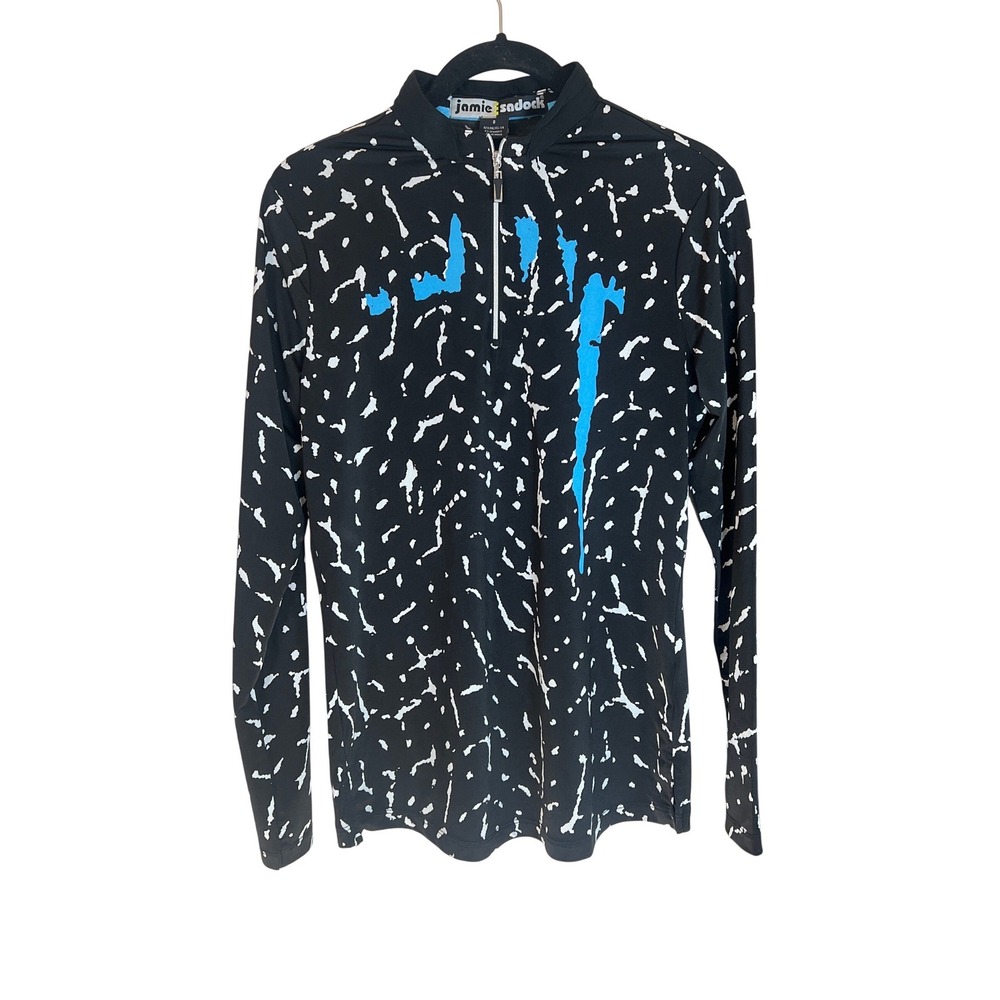 Jamie Sadock Womens Small Black White Abstract Quarter Zip Short Sleeve Golf Top